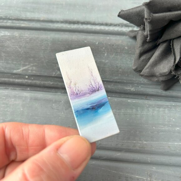 Hand-painted Signed Wood Brooch - Picture 1 of 9